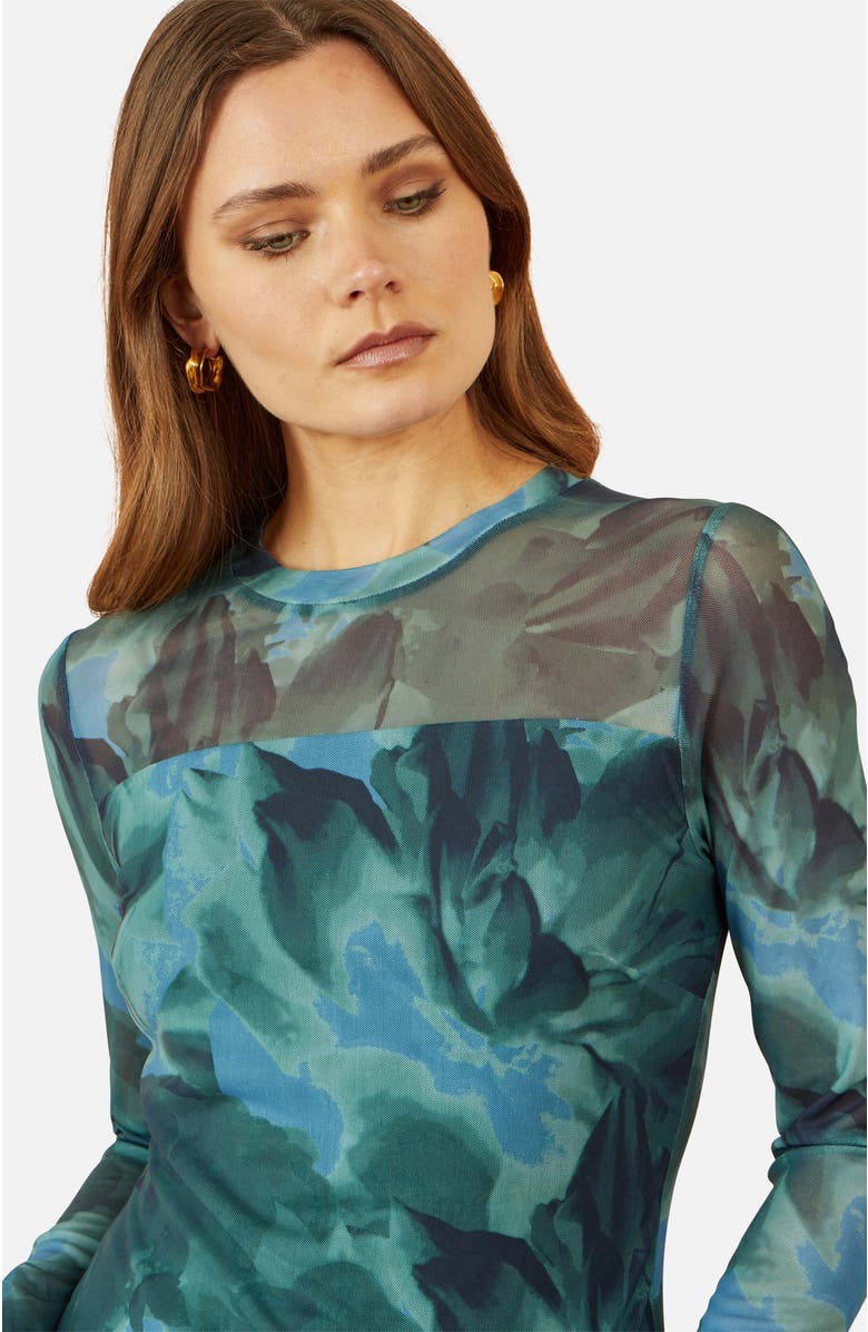Yumi Long Sleeve Floral Mesh Top, Alternate, color, Green