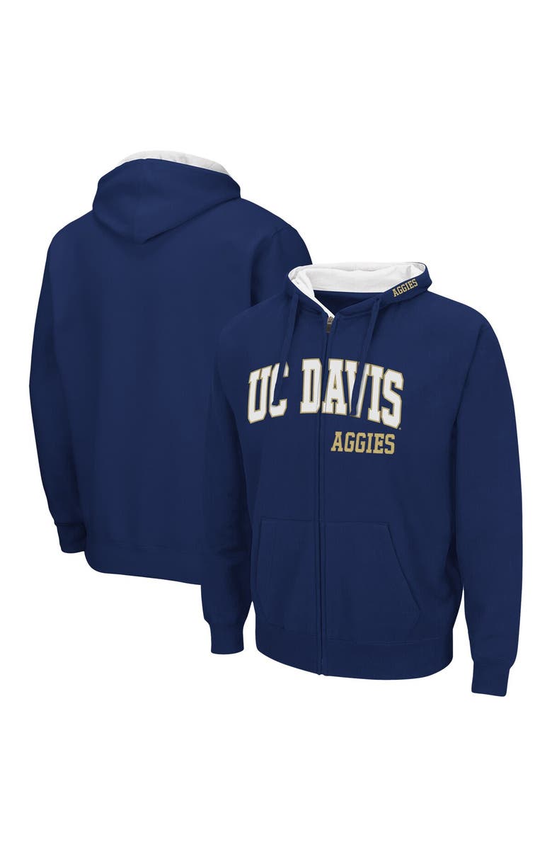 COLOSSEUM Men's Colosseum Navy UC Davis Aggies Arch & Logo 3.0 Full-Zip Hoodie, Main, color, 