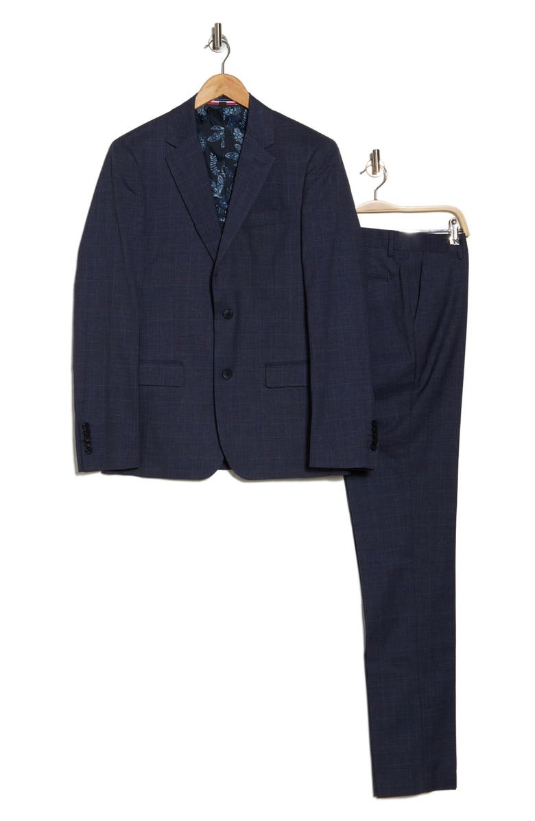 SOUL OF LONDON Fancy Plaid Two Button Slim Fit Suit, Alternate, color, Blue/ Bleu
