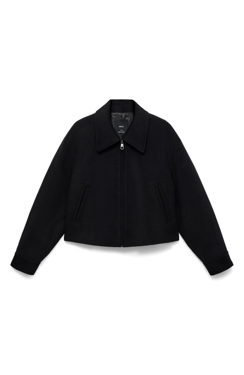 MANGO Wool Blend Crop Jacket, Main, color, Black