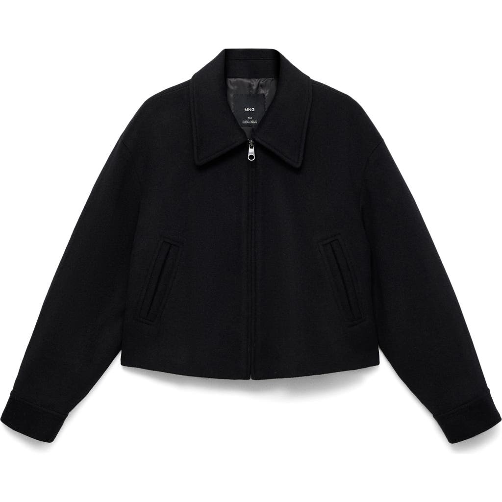 Mango Wool Blend Crop Jacket In Black