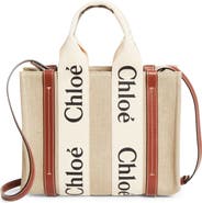 Chloé Small Woody Logo Strap Linen Tote