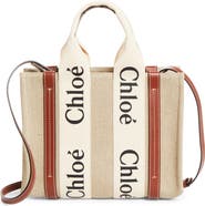 Chloé Small Woody Logo Strap Linen Tote