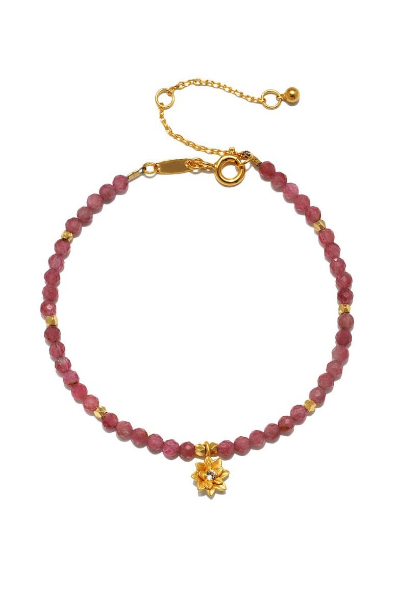 Pink Tourmaline Lotus October Birthstone Bracelet, Main, color, Pink