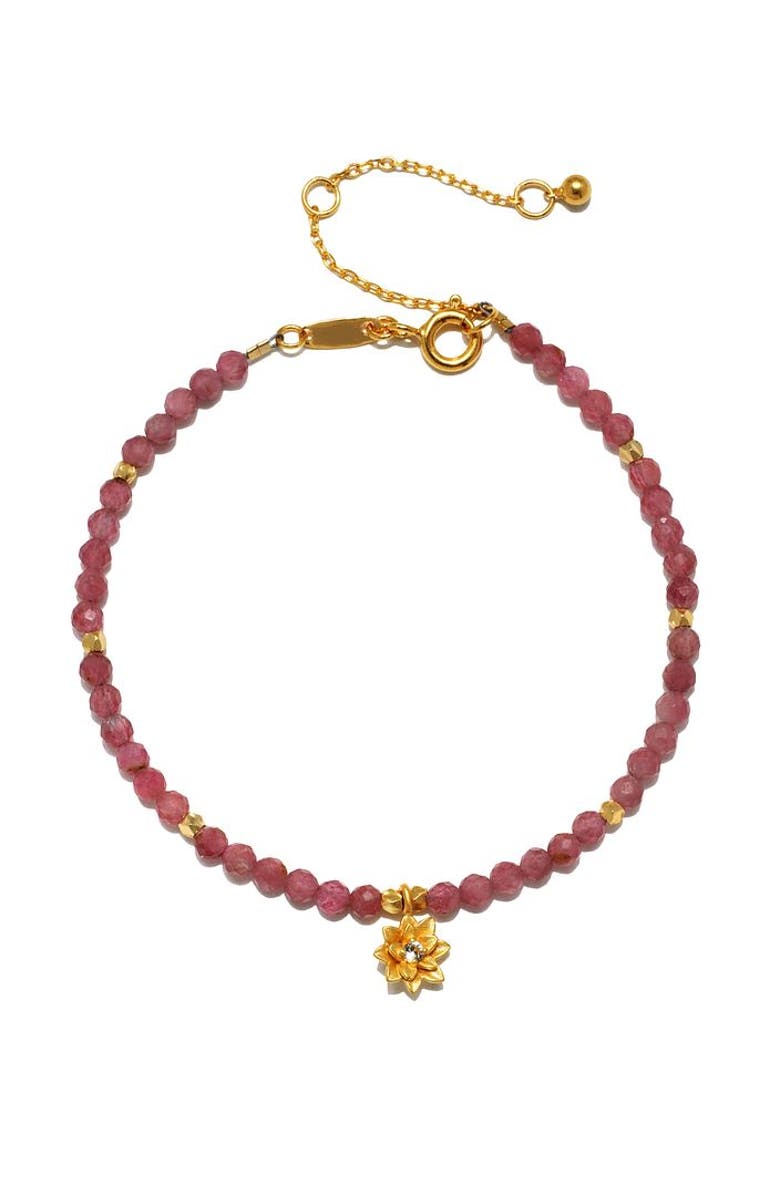 Satya Jewelry Pink Tourmaline Lotus October Birthstone Bracelet, Main, color, Pink
