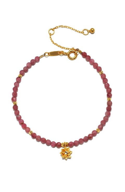 Pink Tourmaline Lotus October Birthstone Bracelet
