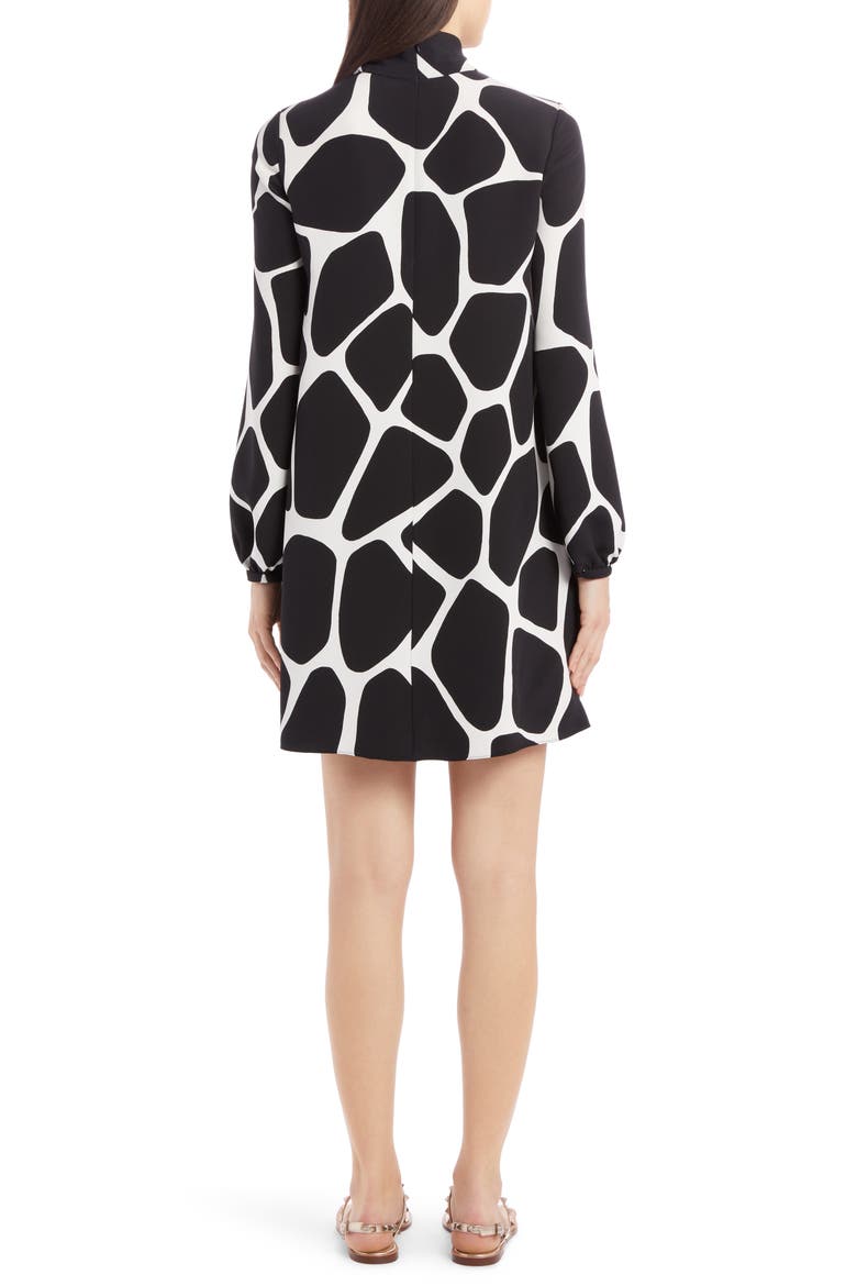 Giraffe Print Long Sleeve Silk Minidress, Alternate, color, AVORIO/ NERO