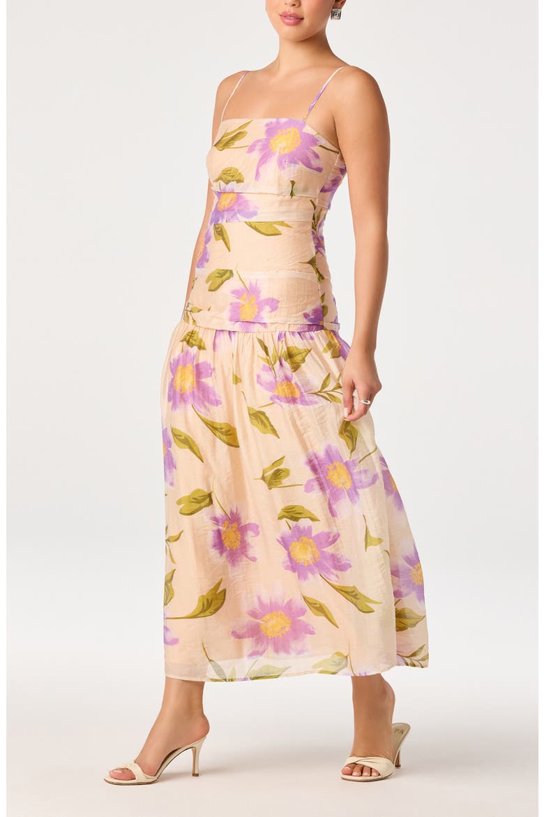 Ava Floral Drop Waist Midi Dress, Alternate, color, PURPLE FLORAL