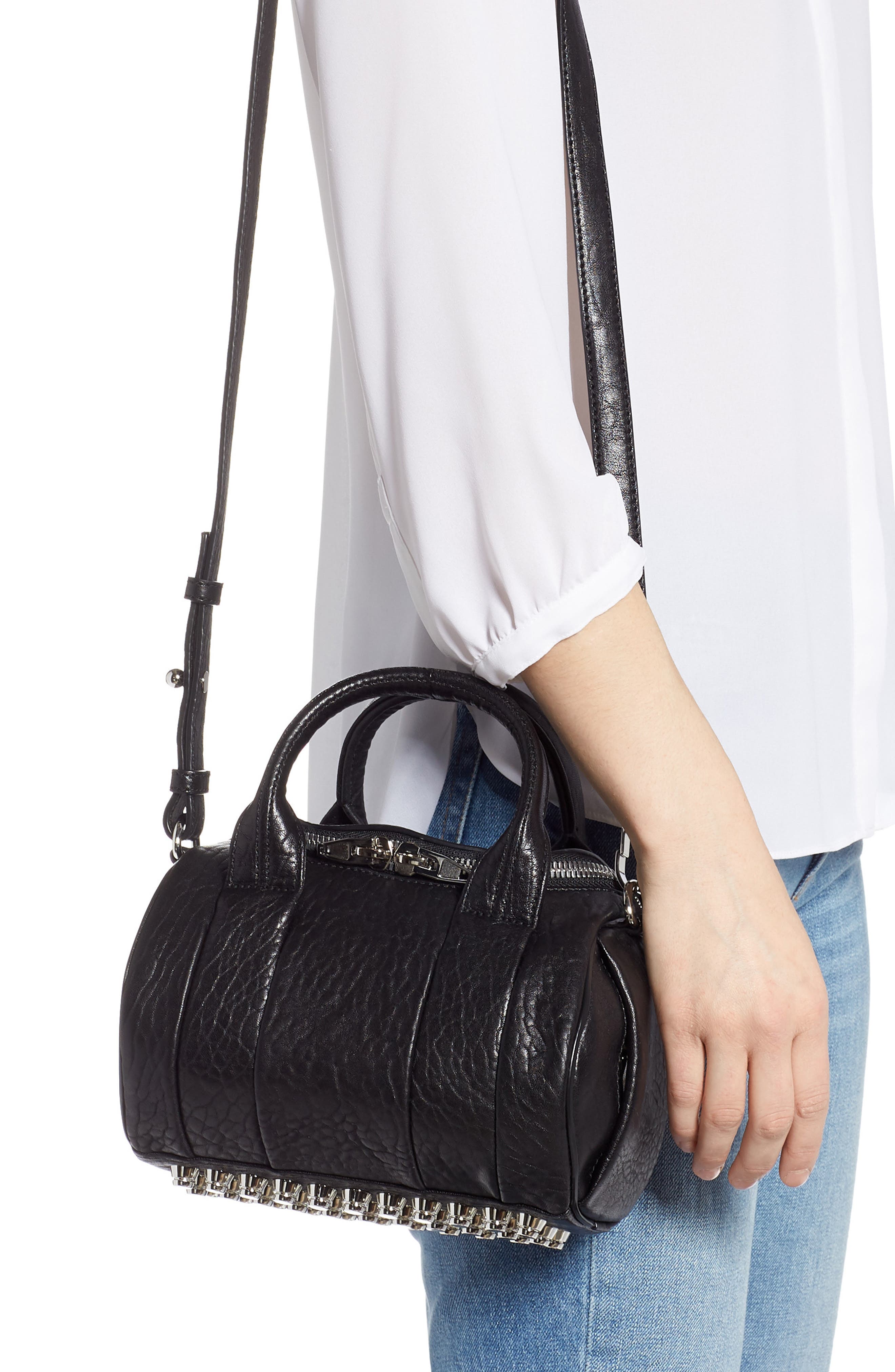 Alexander Wang Mini Rockie - Nickel Lambskin Leather Satchel, Alternate, color, 