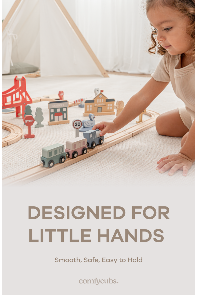 100-Piece Wooden Train Set for Toddlers Ages 1+, Alternate, color, 100 pc Set
