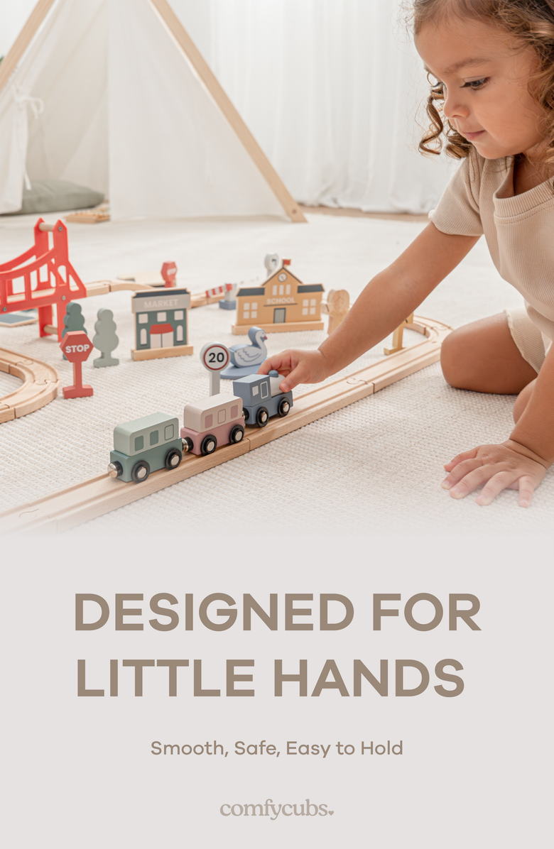 Comfy Cubs 100-Piece Wooden Train Set for Toddlers Ages 1+, Alternate, color, 100 Pc Set