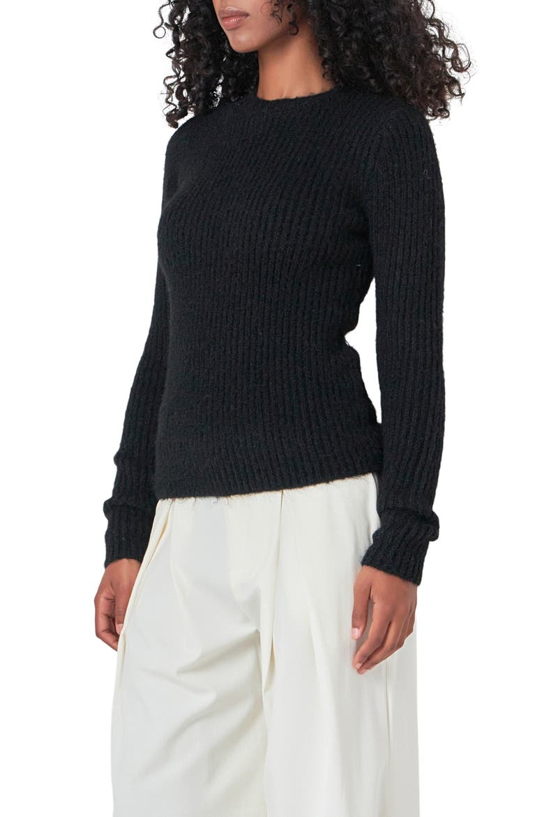 Rib Crewneck Sweater, Alternate, color, BLACK