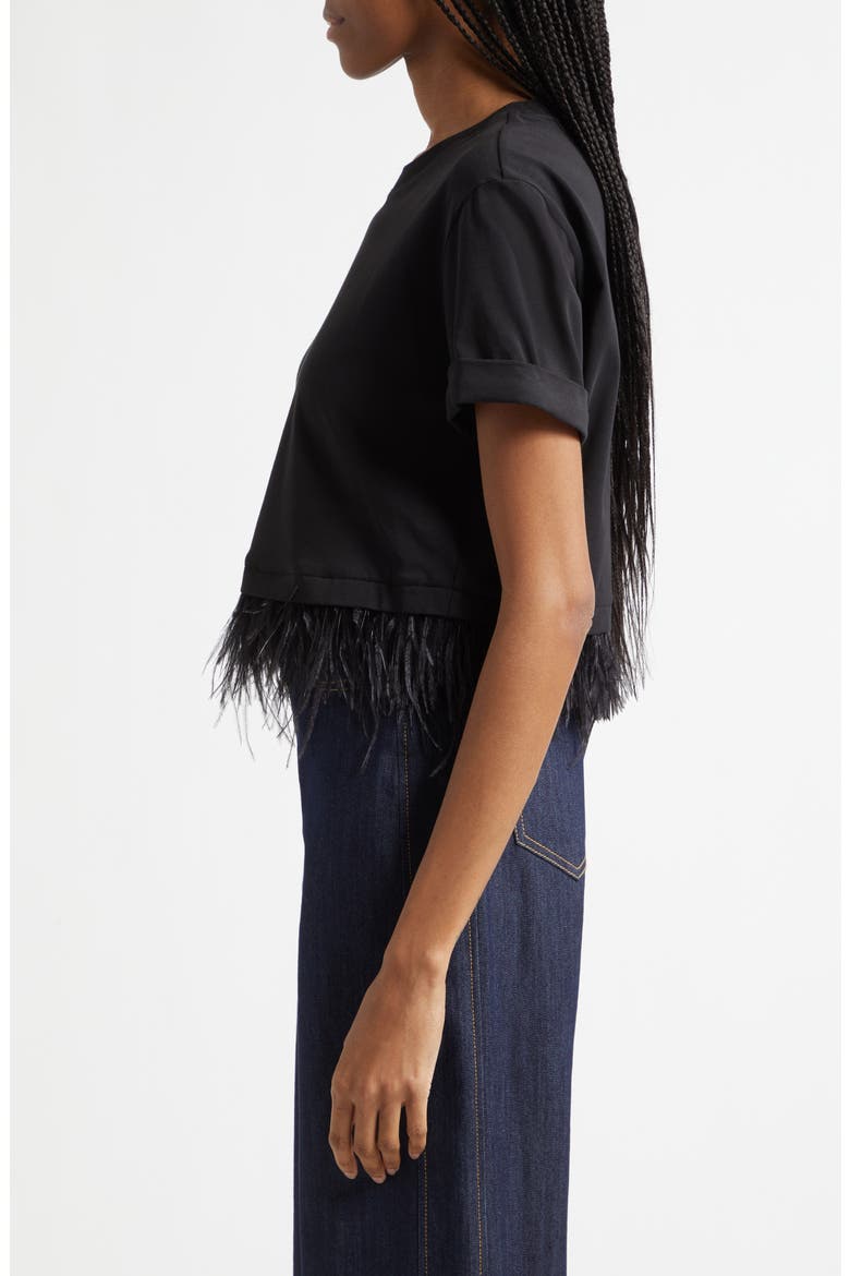 Feather Trim Crop T-Shirt, Alternate, color, BLACK