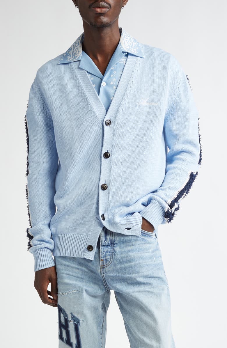 AMIRI Bones Cotton Blend Cardigan, Main, color, Cerulean