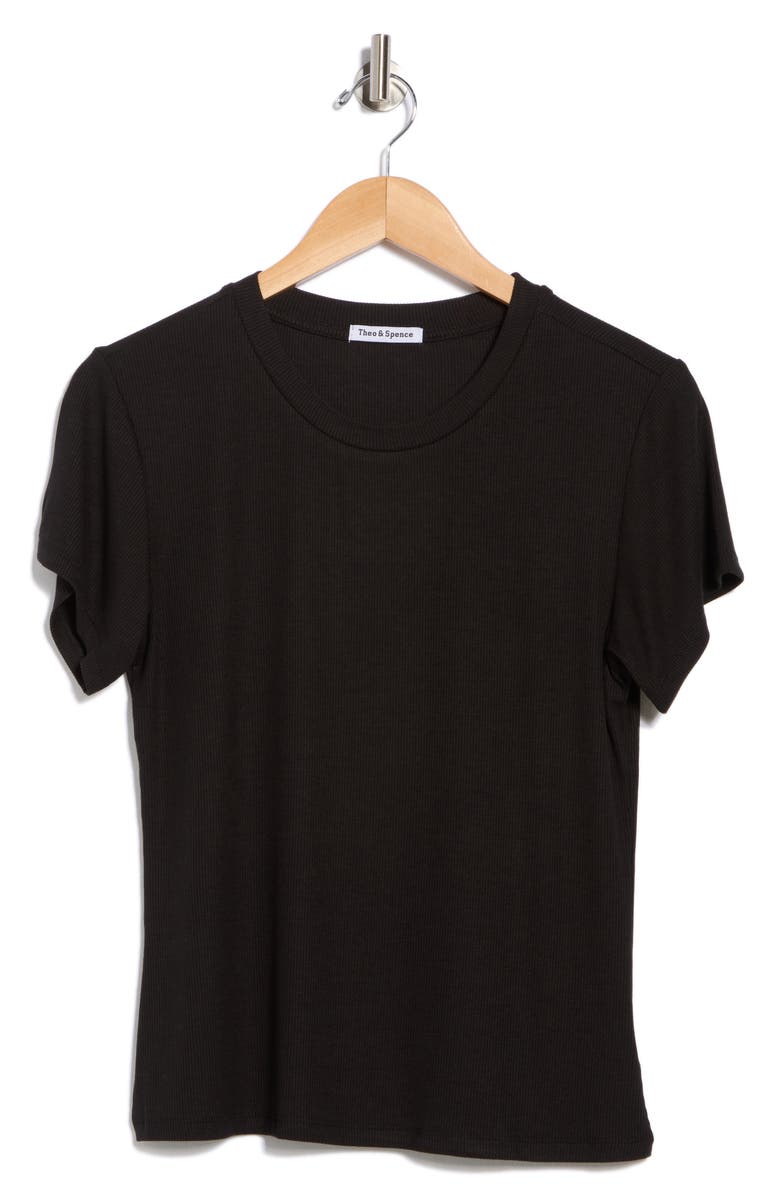 Sweet Romeo Ribbed Crewneck T-Shirt, Alternate, color, Black