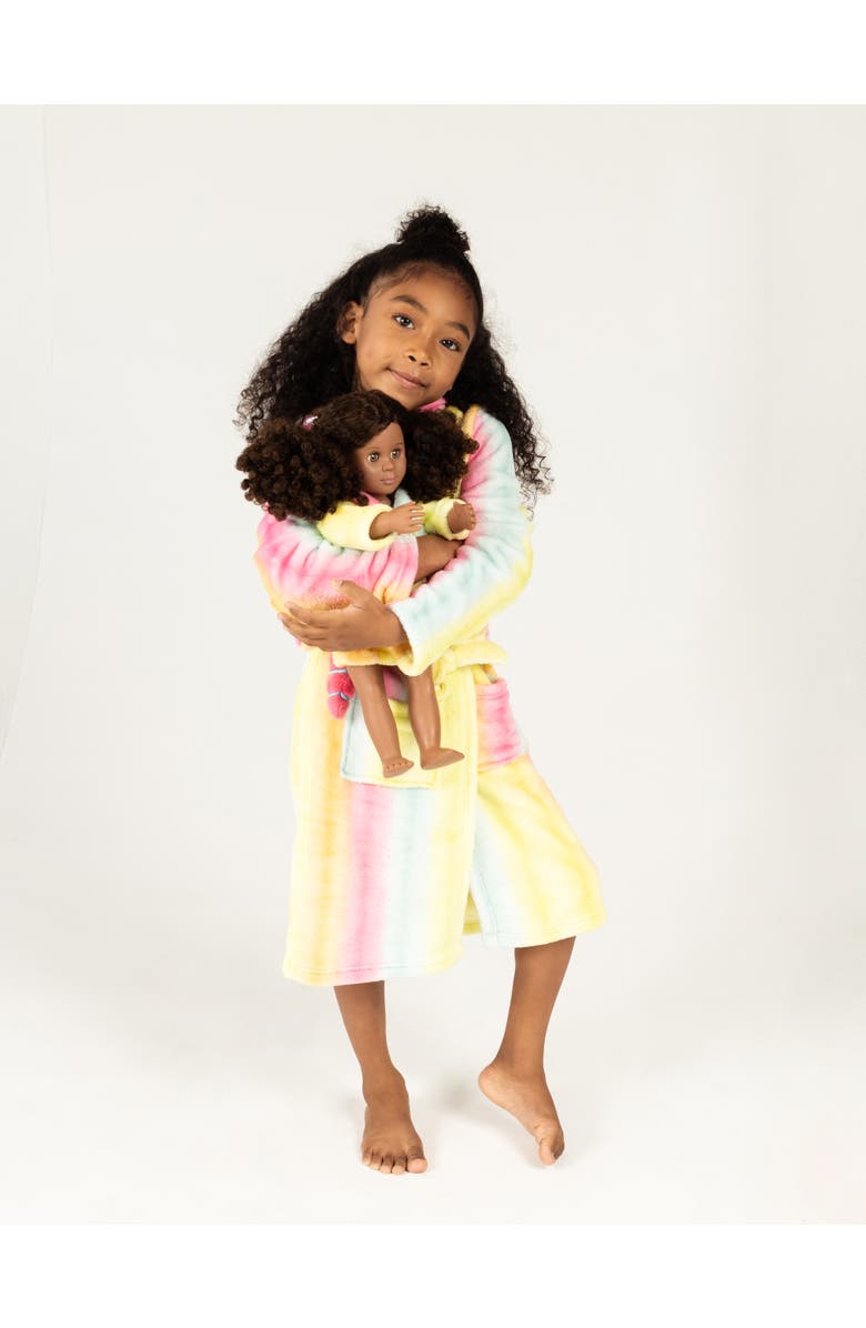 Leveret Girls Fleece Hooded Robe with Matching Doll Robe, Alternate, color, Rainbow