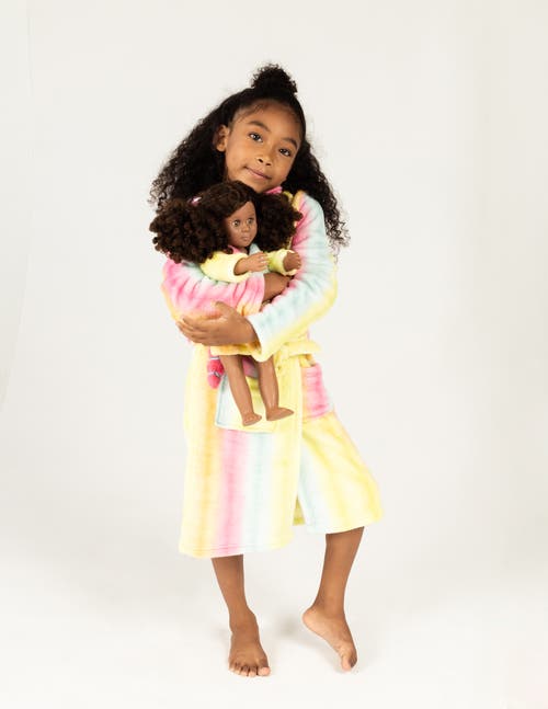 Leveret Girls Fleece Hooded Robe With Matching Doll Robe In Multi