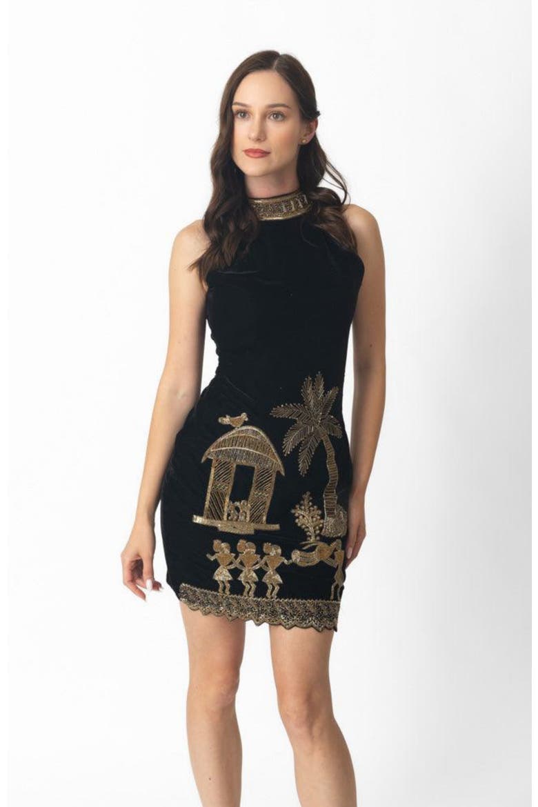 Halona High Neck Mini Dress, Main, color, Black