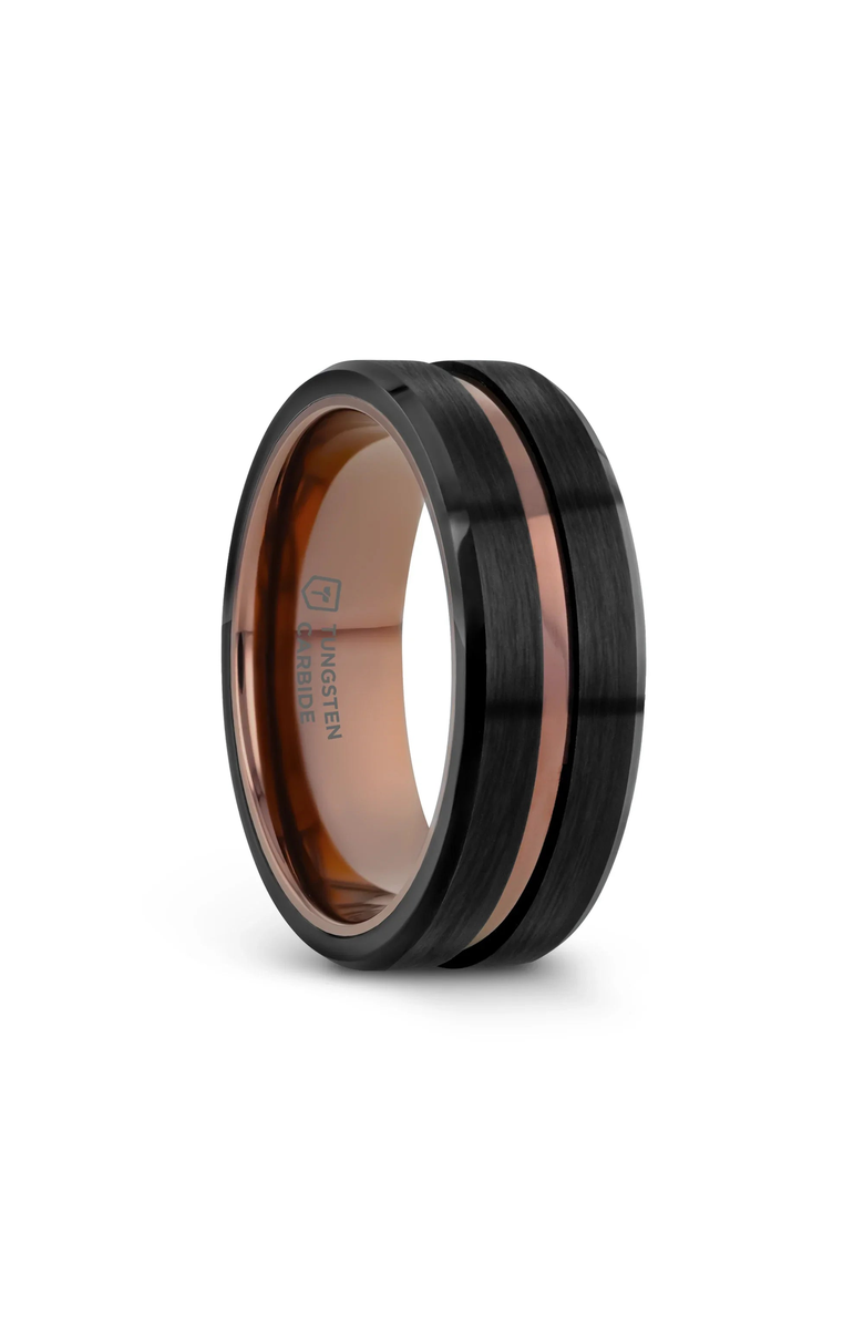 Larson Jewelers Nevan Flat Brushed Tungsten Wedding Band, Main, color, Black / Espresso