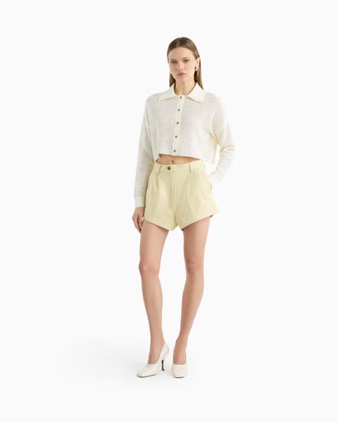 Emma leather shorts in butter yellow