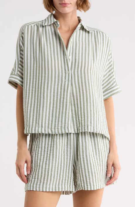 MAX STUDIO Textured Stripe Camp Shirt