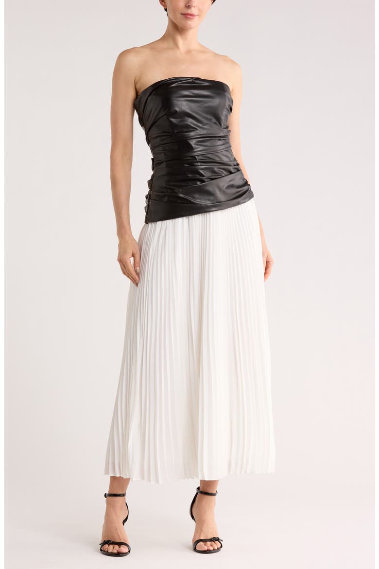 Arie Strapless Bustier Midi Dress, Main, color, BLACK MULTI