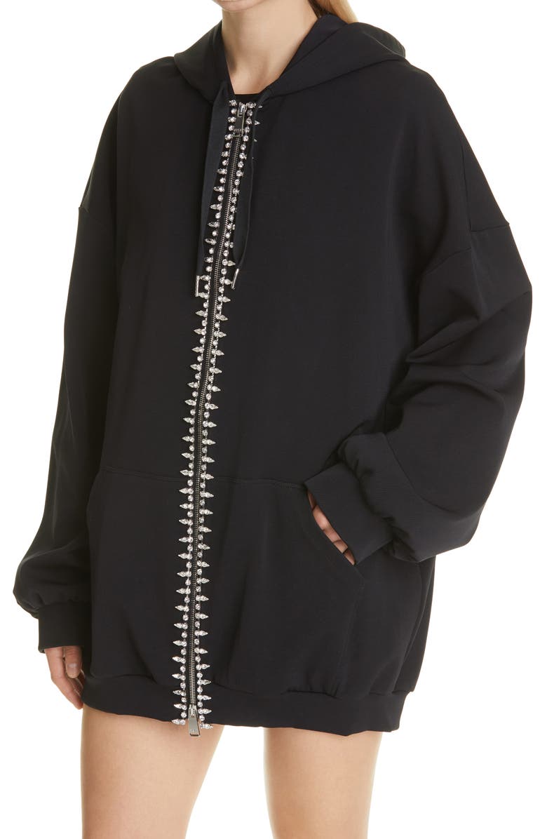 Area Crystal Embellished Heart Cutout Oversize Zip Hoodie, Alternate, color,