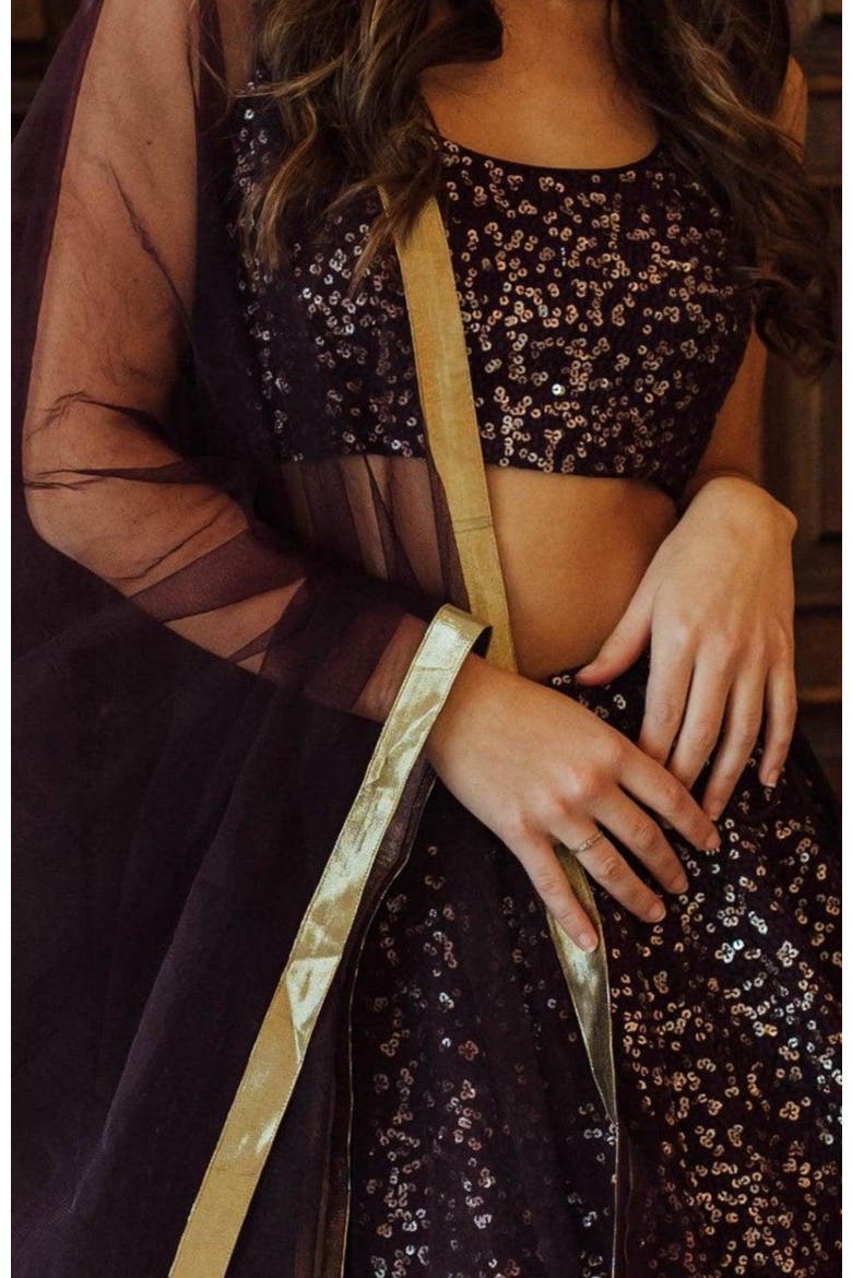 Jaden Sequins Embroidered Lehenga Choli, Alternate, color, Wine