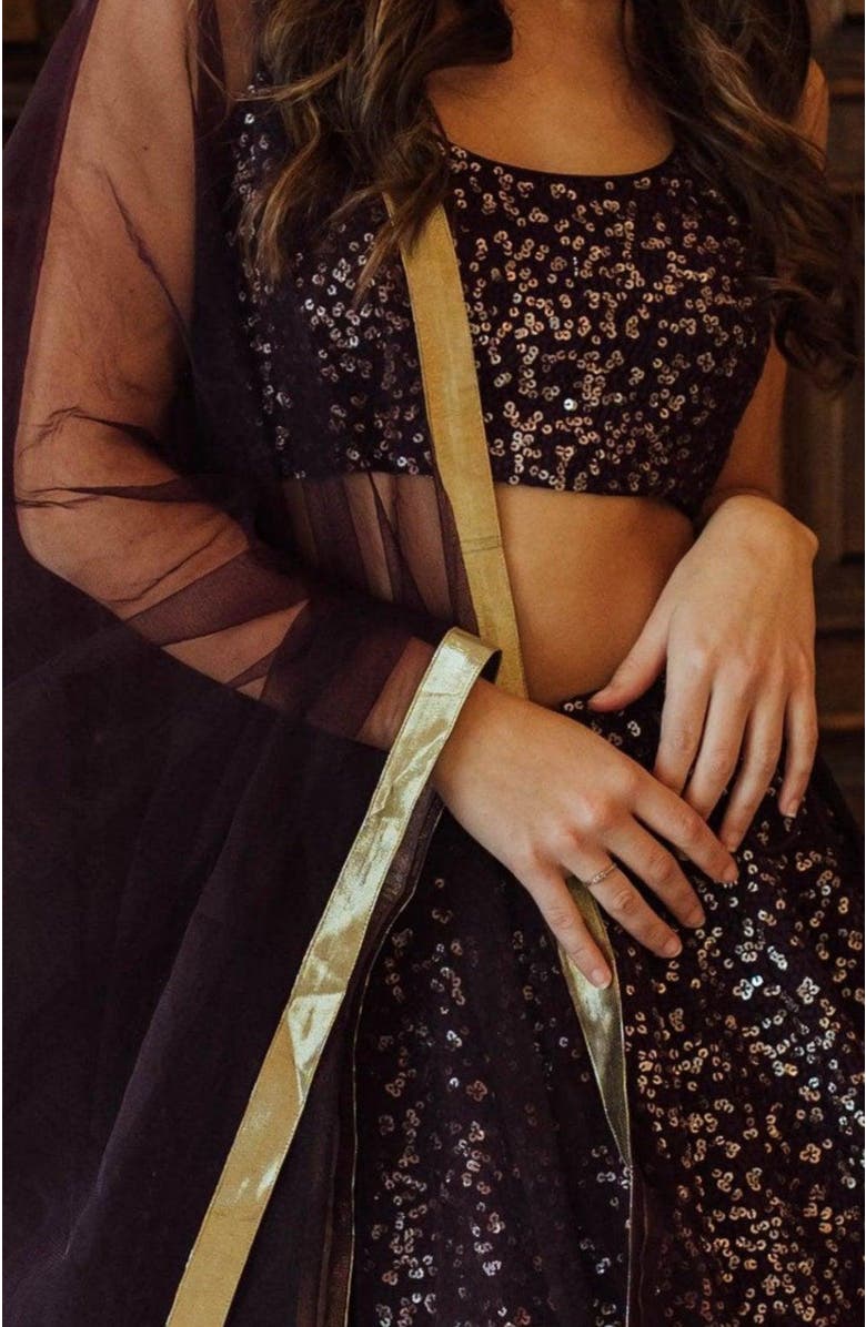 RAAS Jaden Sequins Embroidered Lehenga Choli, Alternate, color, Wine