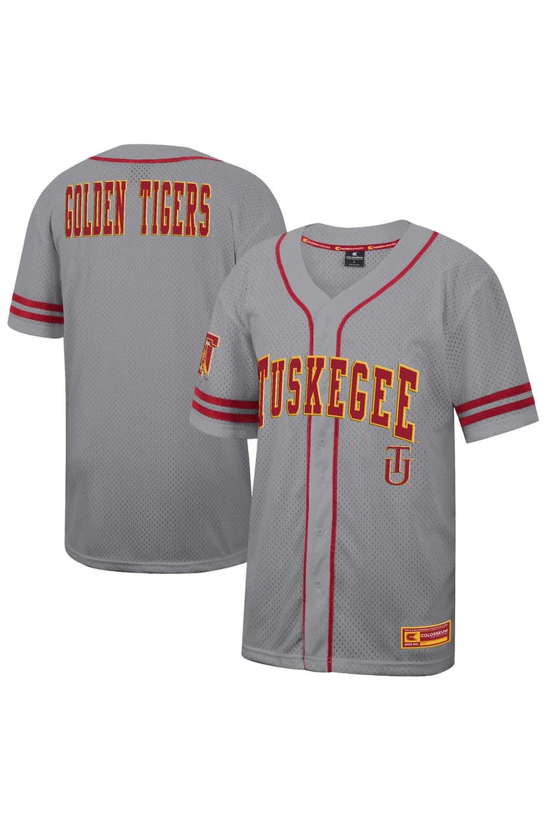 Men's Colosseum Gray Tuskegee Golden Tigers Free Spirited Baseball Jersey, Alternate, color, Gray