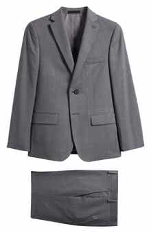 Andrew Marc Kids' Skinny Fit Grey Windowpane Check Stretch Suit