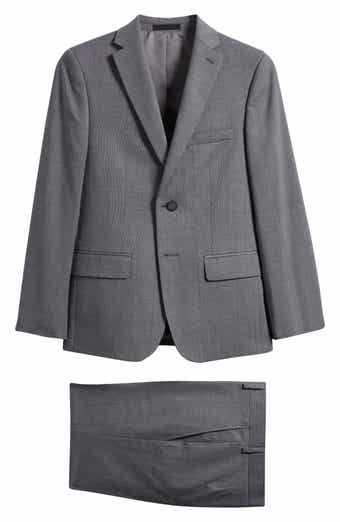 Andrew Marc Kids' Skinny Fit Grey Windowpane Check Stretch Suit