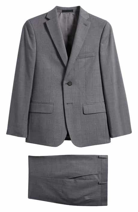 Andrew Marc Kids' Skinny Fit Grey Windowpane Check Stretch Suit