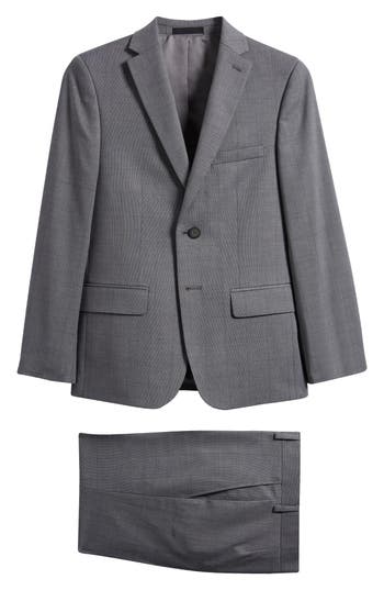 Andrew Marc Kids' Skinny Fit Grey Windowpane Check Stretch Suit In Gray
