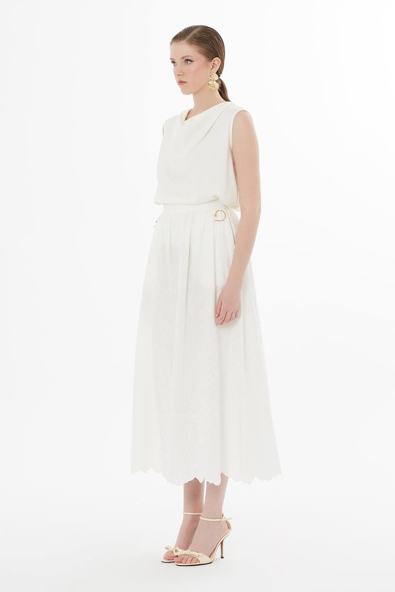 Ecru A-Line Midi Skirt, Main, color, Ivory