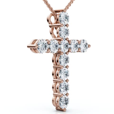 1.25Ct Diamond Cross 14k Gold 18" Necklace 1" Tall Lab Grown