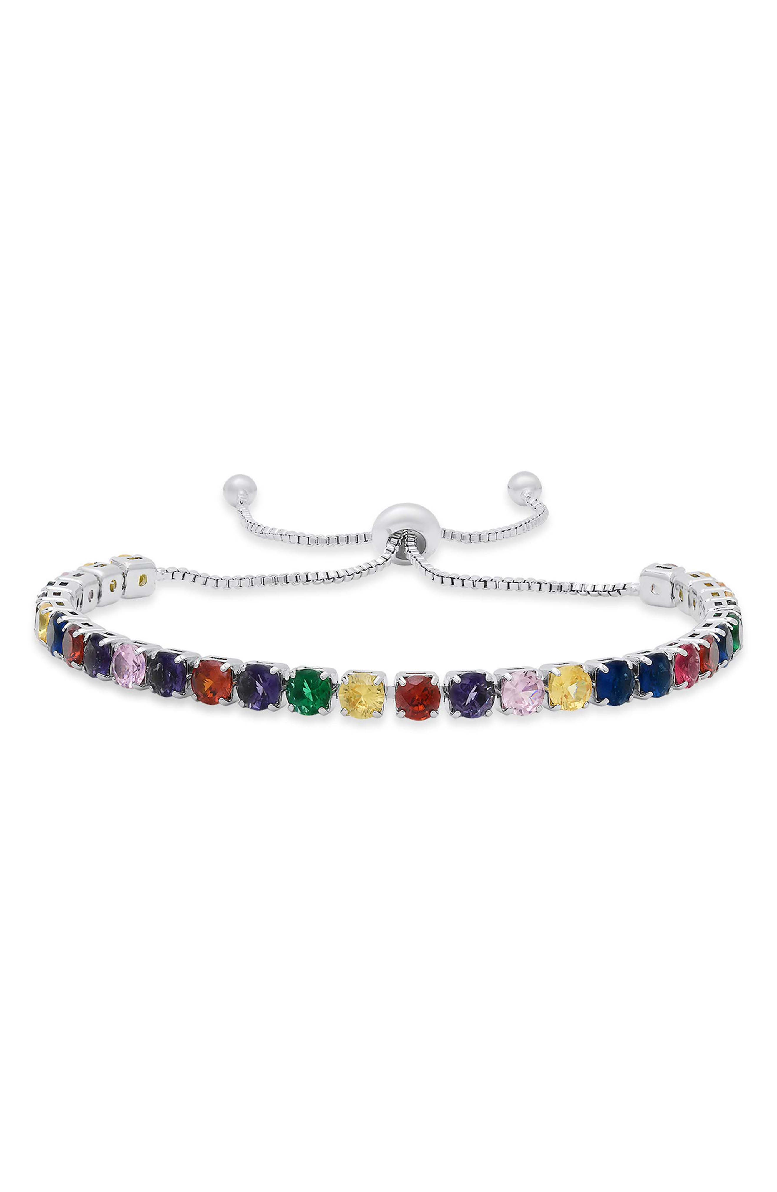 18k White Gold Plated Multicolor Simulated Stone Adjustable Bracelet