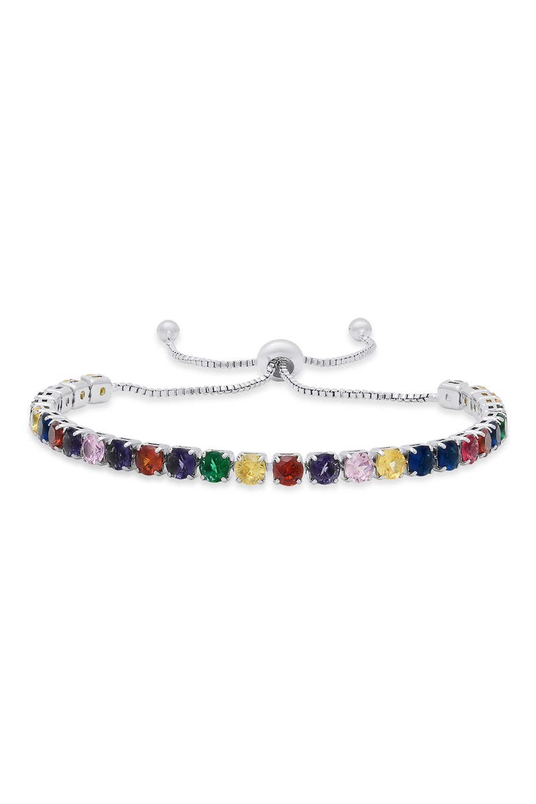 18k White Gold Plated Multicolor Simulated Stone Adjustable Bracelet, Main, color, MULTI