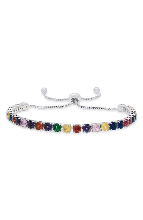 18k White Gold Plated Multicolor Simulated Stone Adjustable Bracelet