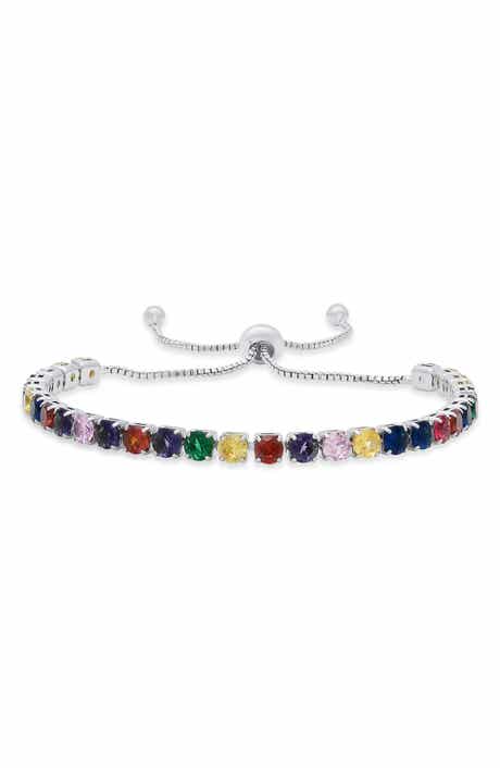 18k White Gold Plated Multicolor Simulated Stone Adjustable Bracelet