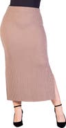 24seven Comfort Apparel Ribbed Knit Side Slit Elastic Waist Maxi Skirt