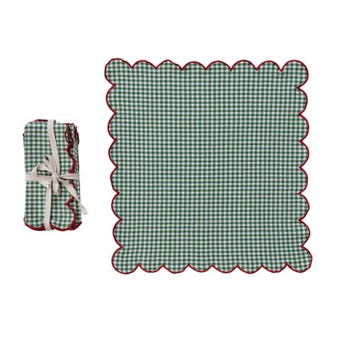 Scalloped Cotton Check Napkin Set