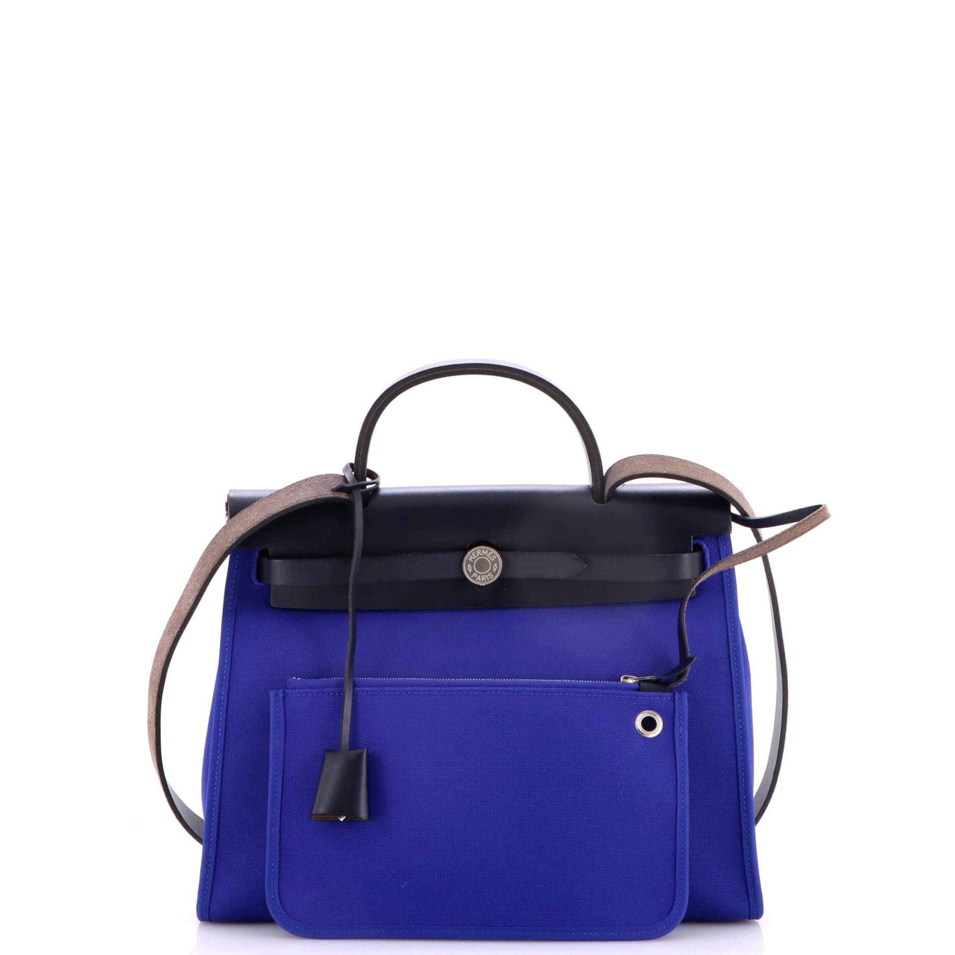 Pre-Owned Hermes Herbag Zip Leather and Toile 31, Alternate, color, Bleu Royal