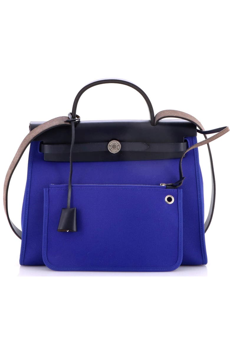 Pre-Owned Hermes Herbag Zip Leather and Toile 31, Alternate, color, Bleu Royal