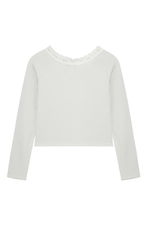 Shop Truce Kids' Lace Neck Long Sleeve Rib Top In Off-white