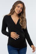 PinkBlush Brushed Knit Wrap Front Top