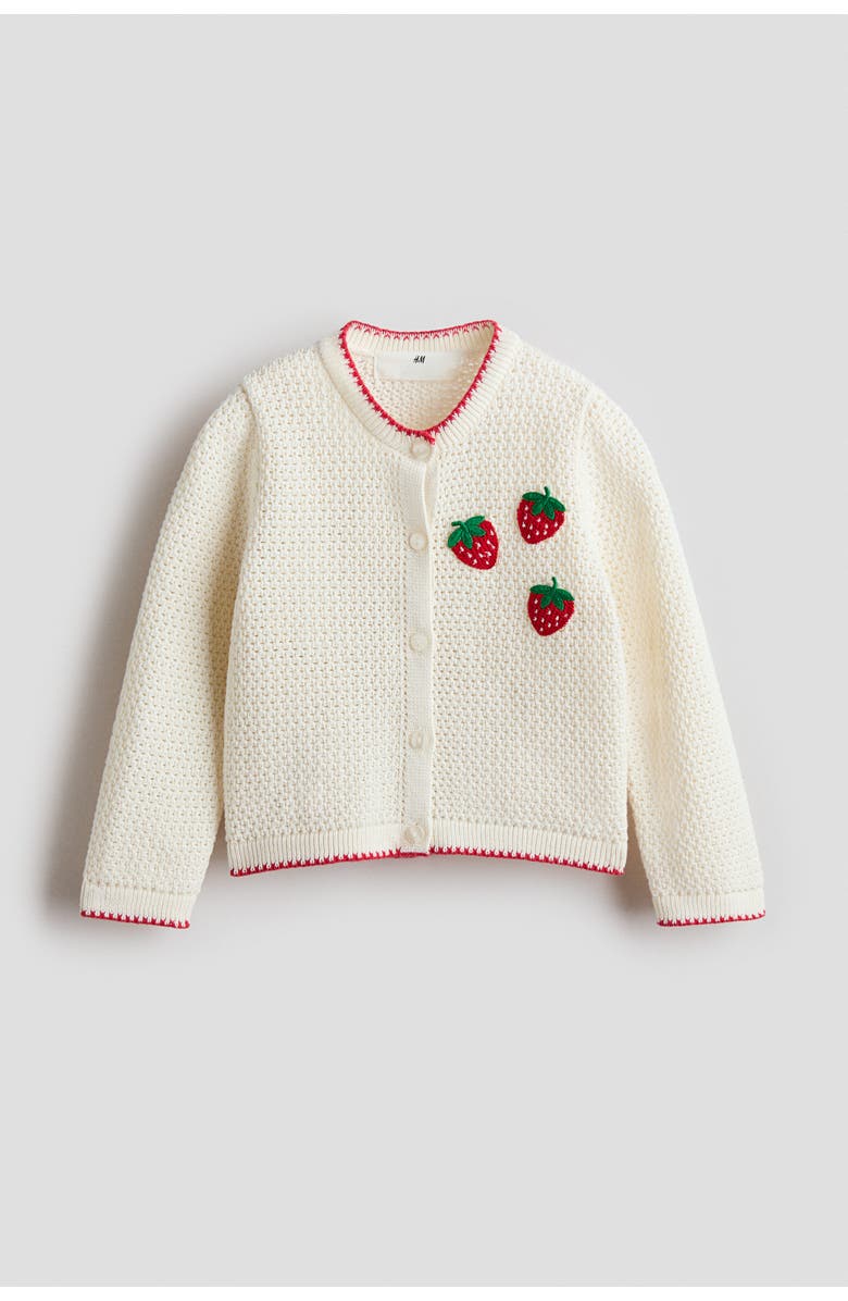 H&M Embroidered open-knit cardigan, Alternate, color, Cream/Strawberries