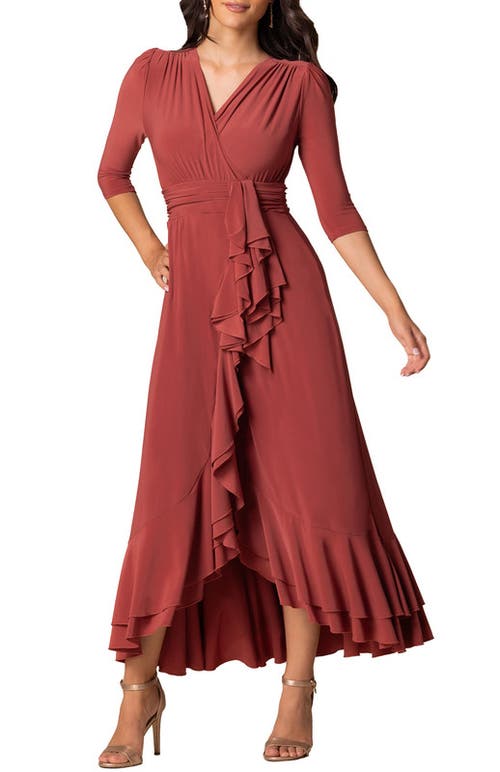 Kiyonna Veronica Ruffle Evening Gown In Rosy Sunset