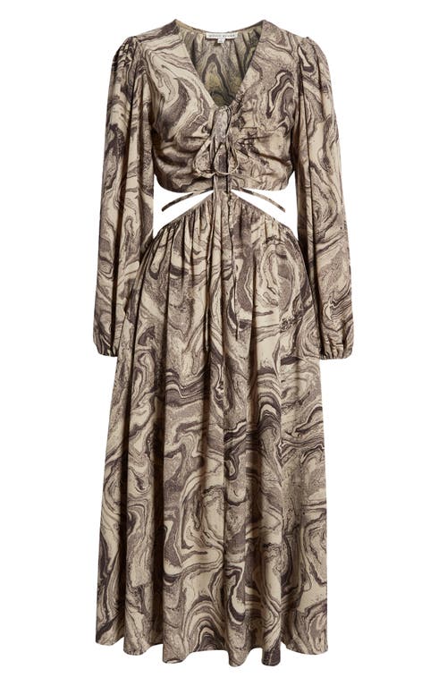 Moon River Cutout Long Sleeve Midi Dress In Gray