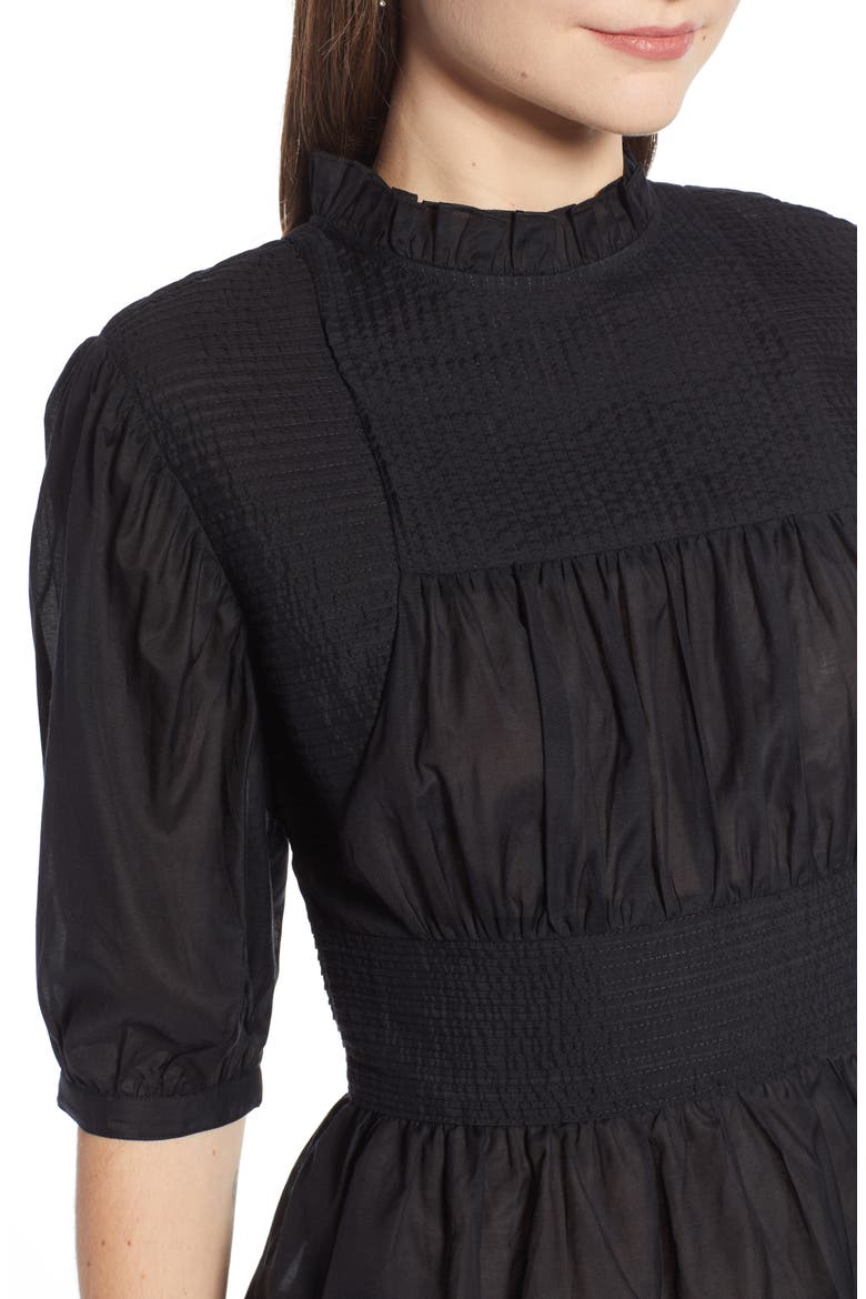 Pleated Peplum Top (Nordstrom Exclusive), Alternate, color, BLACK
